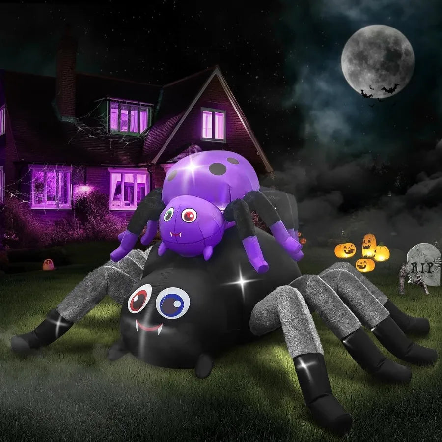 10FT Halloween Inflatable Spider with Baby – Giant Light-Up Outdoor Yard Decoration with LED Lights