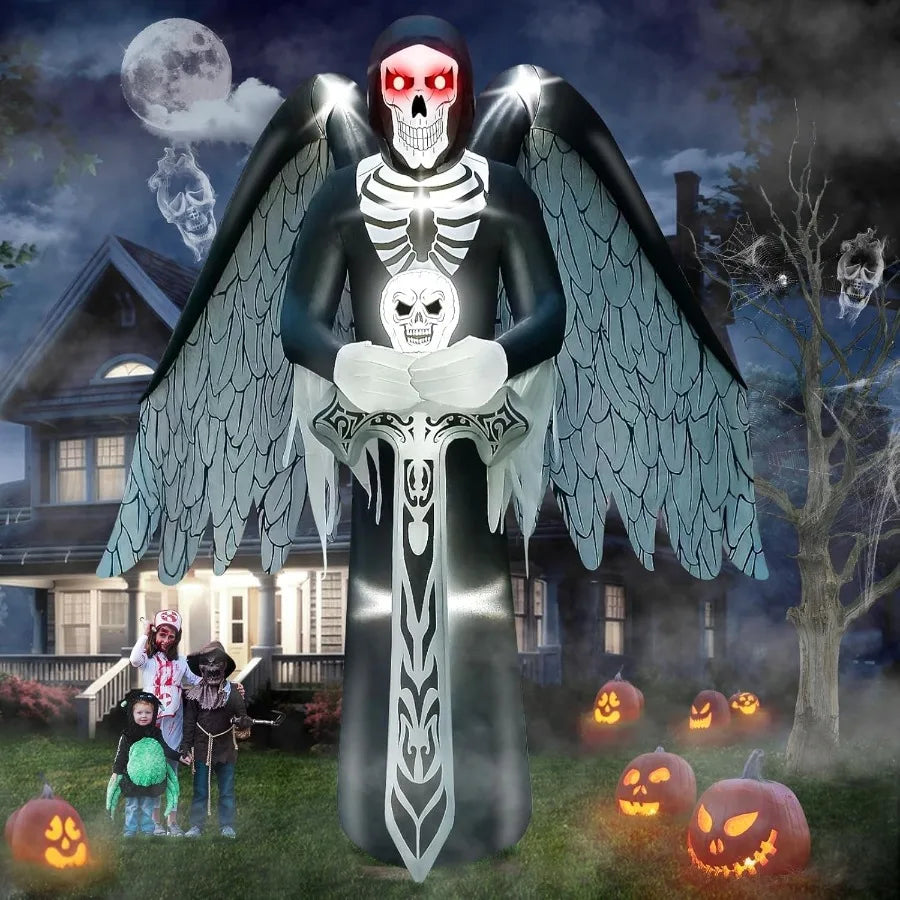 12FT Halloween Inflatable Grim Reaper with Wings – Giant Light-Up Yard Decoration with Sword & Glowing Eyes