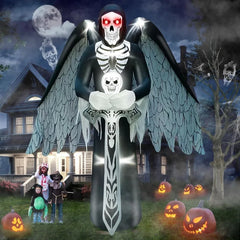 12FT Halloween Inflatable Grim Reaper with Wings – Giant Light-Up Yard Decoration with Sword & Glowing Eyes