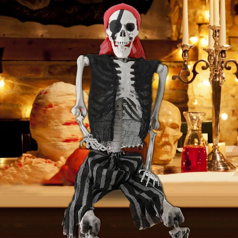 5.5FT Life-Size Poseable Pirate Skeleton – Realistic Full Body Halloween Decoration with Movable Joints