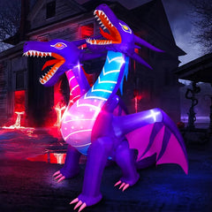 7.5FT Halloween Inflatable Two-Headed Purple Dragon – Light-Up Yard Decoration for Outdoor Fantasy & Spooky Displays