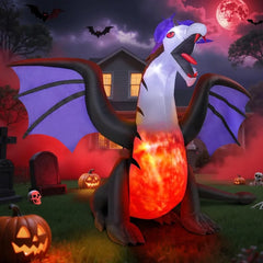 8FT Halloween Inflatable Black Dragon – Giant Light-Up Yard Decoration with Wings, Horns & Glowing Belly