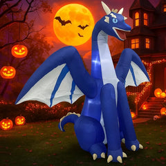 8FT Halloween Inflatable Blue Dragon – Giant Light-Up Yard Decoration with Wings, Horns & LED Lights