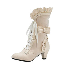 Women's Vintage Victorian Lace-Up Boots – Gothic Lolita Ruffle Trim High Heel Cosplay Shoes