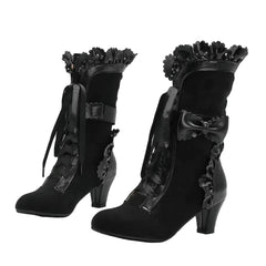 Women's Vintage Victorian Lace-Up Boots – Gothic Lolita Ruffle Trim High Heel Cosplay Shoes