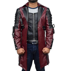Men’s Steampunk Gothic Trench Coat – Punk Faux Leather Biker Jacket for Cosplay & Alternative Fashion
