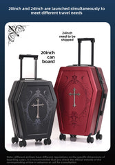 Gothic Coffin Rolling Suitcase – Medieval Vampire Travel Luggage with Cross Design for Gothic & Fantasy Travelers
