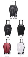Gothic Coffin Rolling Suitcase – Medieval Vampire Travel Luggage with Cross Design for Gothic & Fantasy Travelers