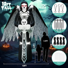 12FT Halloween Inflatable Grim Reaper with Wings – Giant Light-Up Yard Decoration with Sword & Glowing Eyes