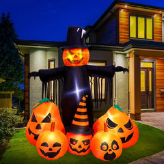 7FT Halloween Inflatable Pumpkin Scarecrow – Light-Up Yard Decoration with Glowing Jack-O’-Lanterns
