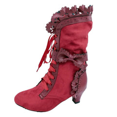 Women's Vintage Victorian Lace-Up Boots – Gothic Lolita Ruffle Trim High Heel Cosplay Shoes