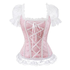 Women’s Lace-Embroidered Off-Shoulder Overbust Corset Blouse – Victorian Renaissance Fantasy Bustier Top