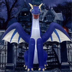 8FT Halloween Inflatable Blue Dragon – Giant Light-Up Yard Decoration with Wings, Horns, & LED Lights