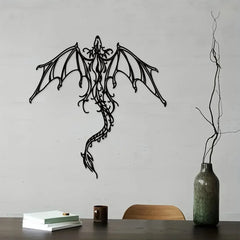 Mythic Dragon Wall Art – Black Iron Metal Fantasy Decor for Home, Office, or Garden