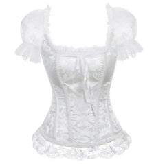 Women’s Lace-Embroidered Off-Shoulder Overbust Corset Blouse – Victorian Renaissance Fantasy Bustier Top