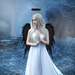 Dreamy Angel Wings & Halo Set — Wearable Costume Feather Wings with Halo Headband for Cosplay, Halloween, Photo Props & Festivals
