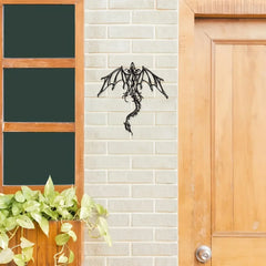 Mythic Dragon Wall Art – Black Iron Metal Fantasy Decor for Home, Office, or Garden