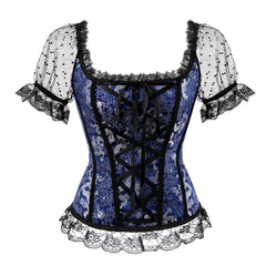 Women’s Lace-Embroidered Off-Shoulder Overbust Corset Blouse – Victorian Renaissance Fantasy Bustier Top