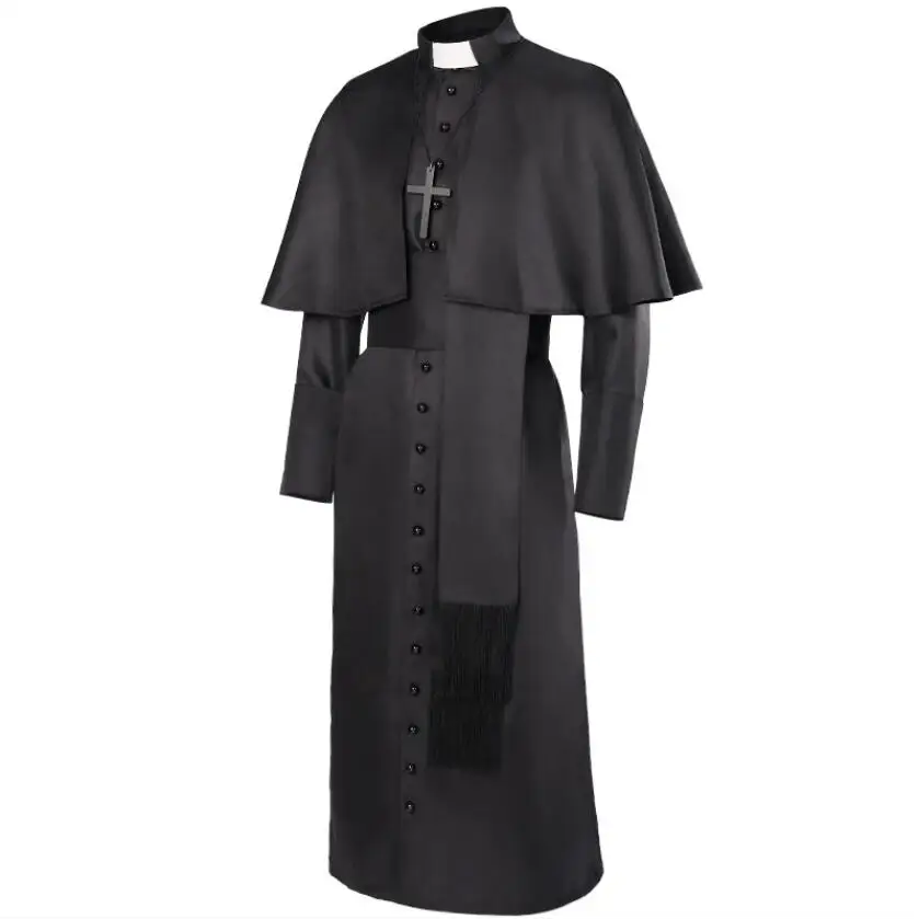 Mens Gothic Clerical Cassock Medieval Catholic Priest Costume White / XXXL Mens Gothic Clerical Cassock Medieval Catholic Priest Costume White / XXXL