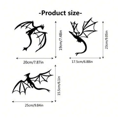 Flying Dragon Wall Art Set of 3 – Black Iron Metal Fantasy Decor for Home, Office, or Garden