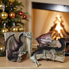 Dragon Guardian Bookends – Resin Fantasy Dragon Statue Book Holder Set for Home Library or Office Decor