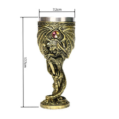 Dragon Guardian Goblet – Medieval Fantasy Chalice with Stainless Steel Interior and Gemstone Accent