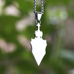 Stainless Steel Dragon Sword Shield Pendant Necklace – Medieval Fantasy Warrior Jewelry