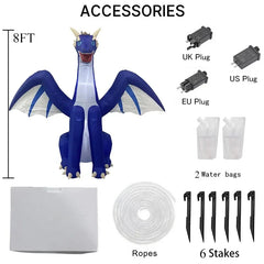 8FT Halloween Inflatable Blue Dragon – Giant Light-Up Yard Decoration with Wings, Horns, & LED Lights