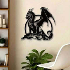 Majestic Dragon Wall Art – Black Iron Metal Fantasy Decor for Home, Office, or Garden