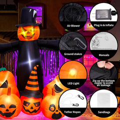 7FT Halloween Inflatable Pumpkin Scarecrow – Light-Up Yard Decoration with Glowing Jack-O’-Lanterns