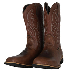 Men’s Classic Western Cowboy Boots – Handmade Faux Leather Mid-Calf Embroidered Riding Boots
