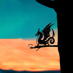 Medieval Dragon with Heart Wall Art – Black Iron Metal Fantasy Silhouette for Home, Office, or Garden Decor