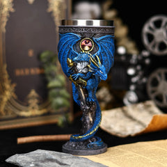 Dragon Guardian Goblet – Medieval Fantasy Chalice with Stainless Steel Interior and Gemstone Accent