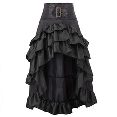 Women’s Steampunk Gothic High-Waist Ruffled Bustle Skirt with Belt – Victorian Pirate & Renaissance Cosplay Costume