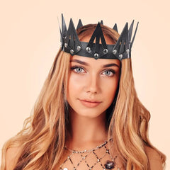 Dark Medieval Spiked PU Leather Crown – Fantasy King, Queen & Warrior Headpiece