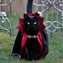 Spooky Halloween Vampire Pet Costume – Gothic Cat & Dog Cape with High Collar & Cross Clip