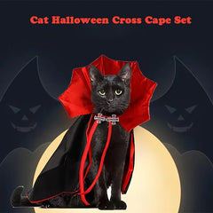 Spooky Halloween Vampire Pet Costume – Gothic Cat & Dog Cape with High Collar & Cross Clip