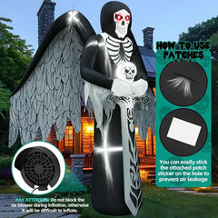 12FT Halloween Inflatable Grim Reaper with Wings – Giant Light-Up Yard Decoration with Sword & Glowing Eyes