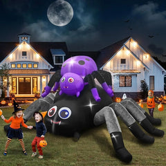 10FT Halloween Inflatable Spider with Baby – Giant Light-Up Outdoor Yard Decoration with LED Lights