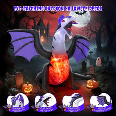 8FT Halloween Inflatable Black Dragon – Giant Light-Up Yard Decoration with Wings, Horns, & Glowing Belly