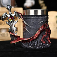 Dragon Lair Tankard – Medieval Fantasy Mug with Gemstone Sword Handle and Stainless Steel Interior