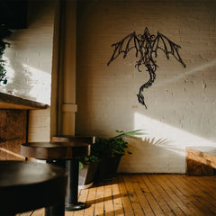 Mythic Dragon Wall Art – Black Iron Metal Fantasy Decor for Home, Office, or Garden