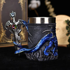 Dragon Lair Tankard – Medieval Fantasy Mug with Gemstone Sword Handle and Stainless Steel Interior