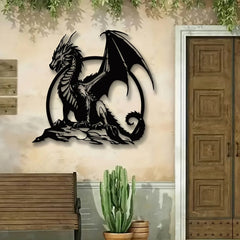 Majestic Dragon Wall Art – Black Iron Metal Fantasy Decor for Home, Office, or Garden