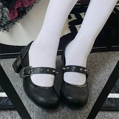 Women’s Gothic Mary Jane Shoes – Retro Dark Style Block Heel with Spider Web Print, Spiked Strap & Spider Buckle