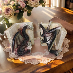 Dragon Guardian Bookends – Resin Fantasy Dragon Statue Book Holder Set for Home Library or Office Decor