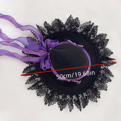 Women's Gothic Lolita Witch Hat – Halloween Cosplay Accessory with Lace, Ribbon Bows & Bat Charm