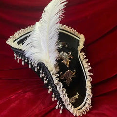 Women’s Steampunk Gothic Skull & Feather Tricorn – Medieval & Renaissance Pirate Hat