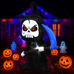 Halloween Inflatable Outdoor Decorations – LED Light-up Pumpkins, Ghosts, Spiders, Witch, & Grim Reaper Outdoor Holiday Display