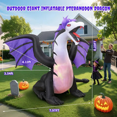 8FT Halloween Inflatable Black Dragon – Giant Light-Up Yard Decoration with Wings, Horns, & Glowing Belly